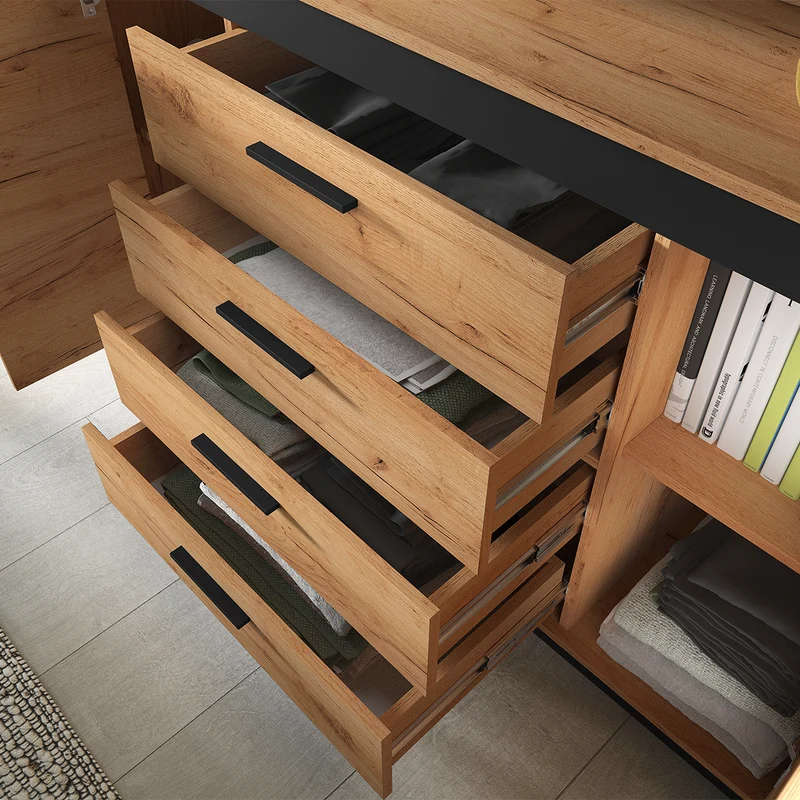 Buffet 2 portes 4 tiroirs Solal Bois et Noir