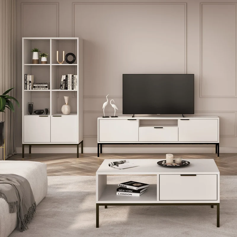 Table basse 80 cm Seattle Blanc Pieds noirs