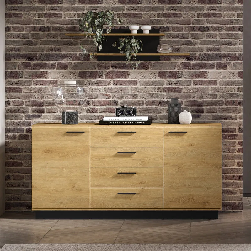 Buffet 2 portes 4 tiroirs Ysia Bois et Noir