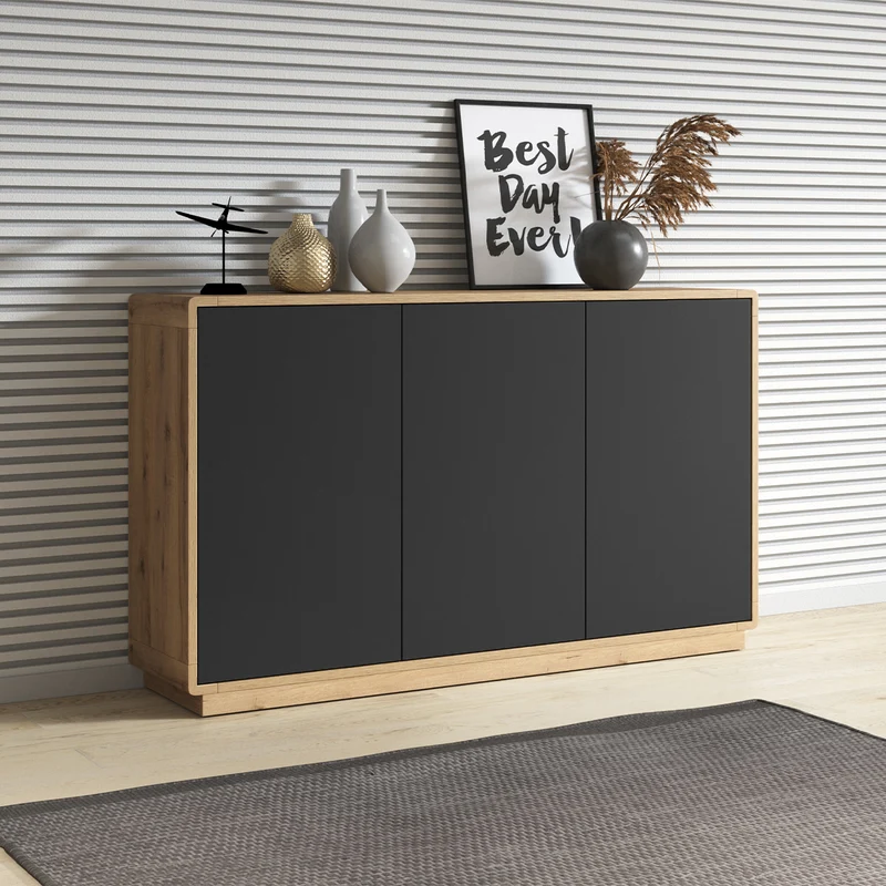 Buffet 3 portes Raven Noir et Bois