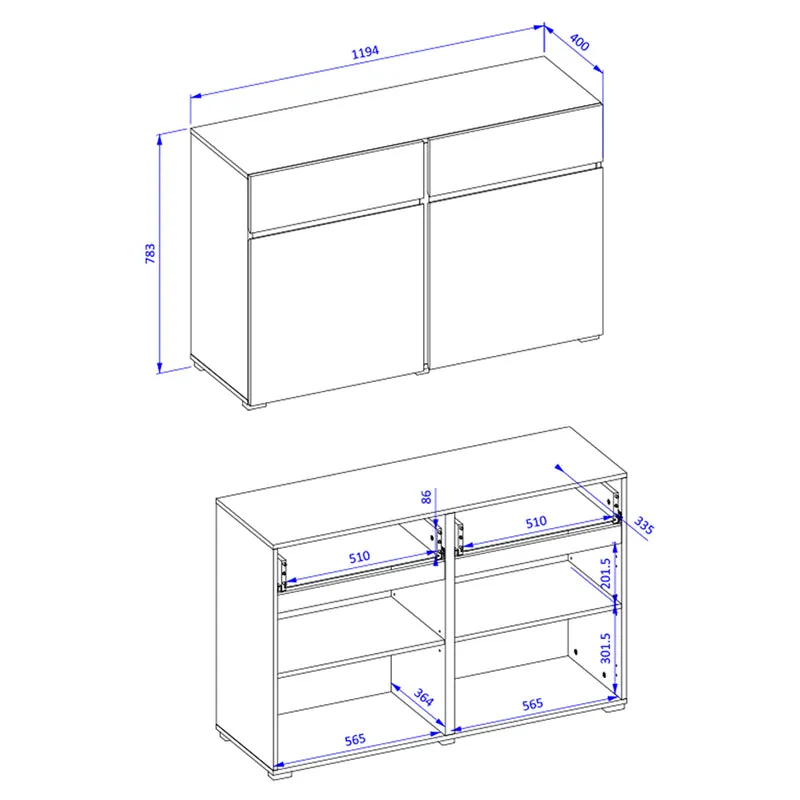 Buffet 2 portes 2 tiroirs Lilia Vert