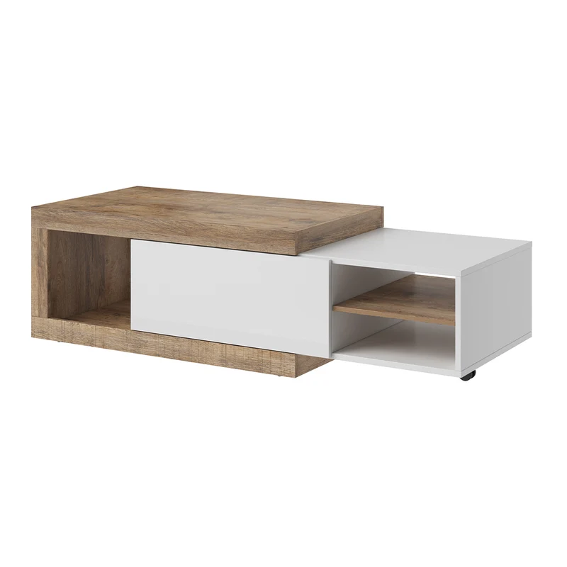 Table basse 1 porte Azior Blanc et Bois