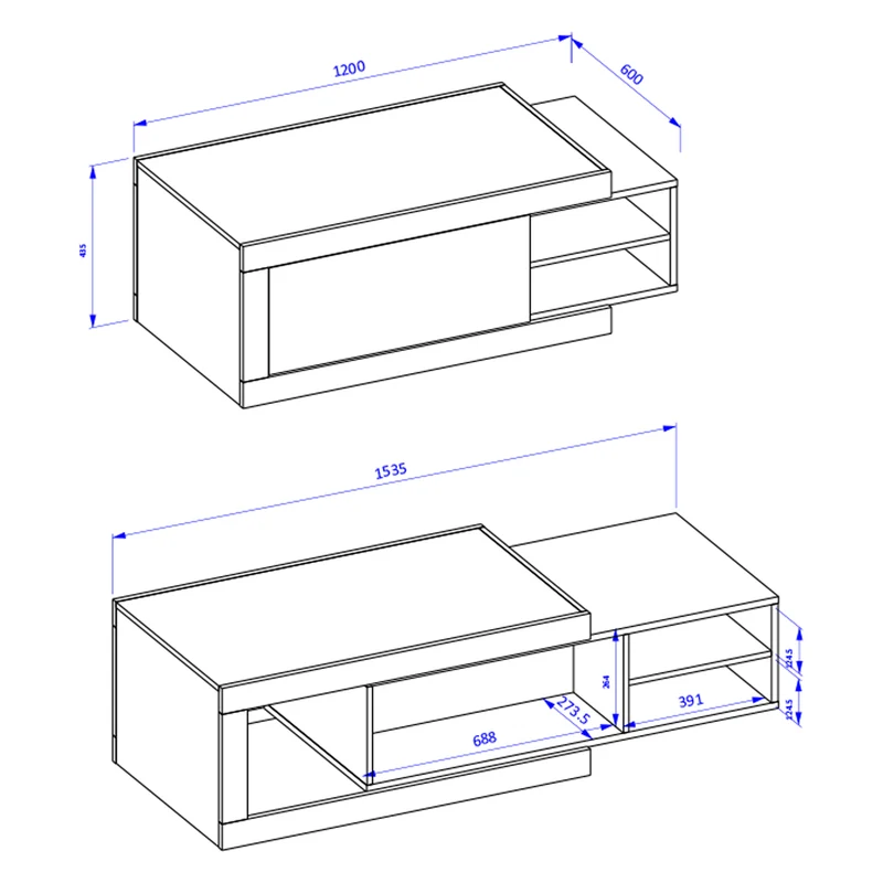 Table basse 1 porte Azior Blanc et Bois