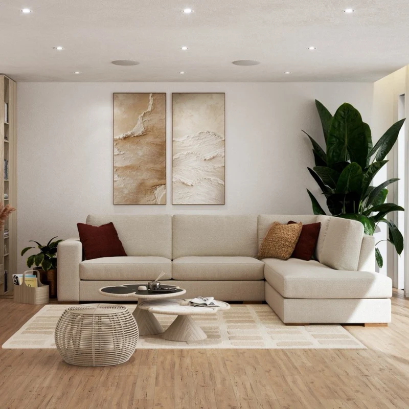 Sofa condo stationnaire en tissu beige - Tennyson