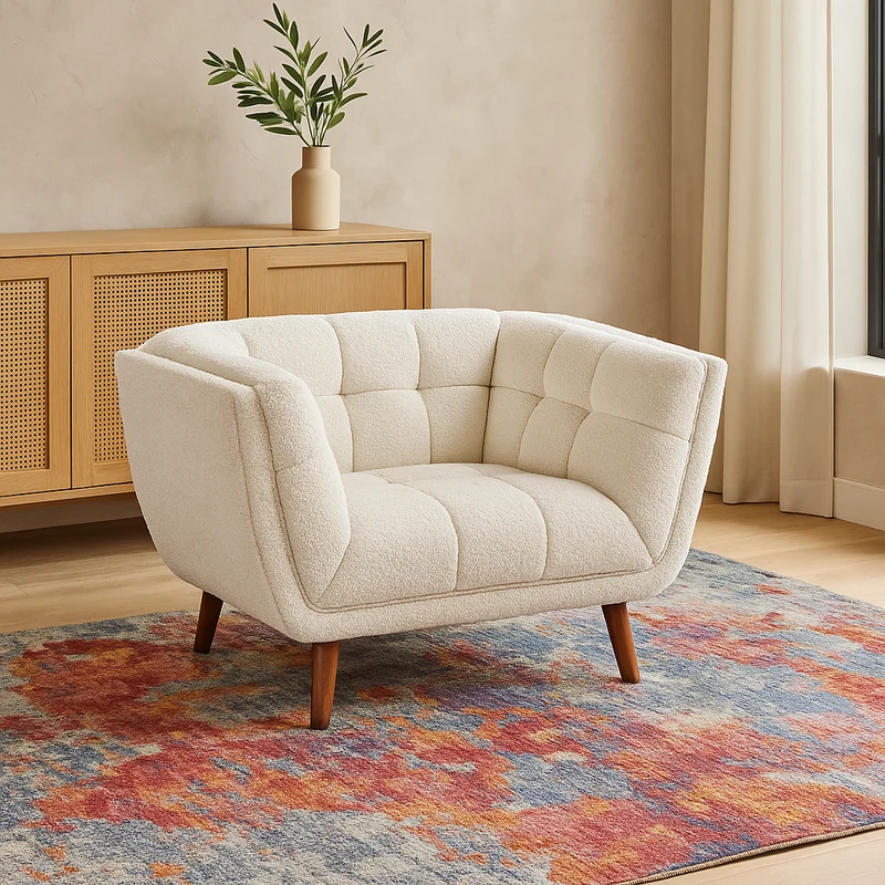 Fauteuil bouclette écru design contemporain - Bery