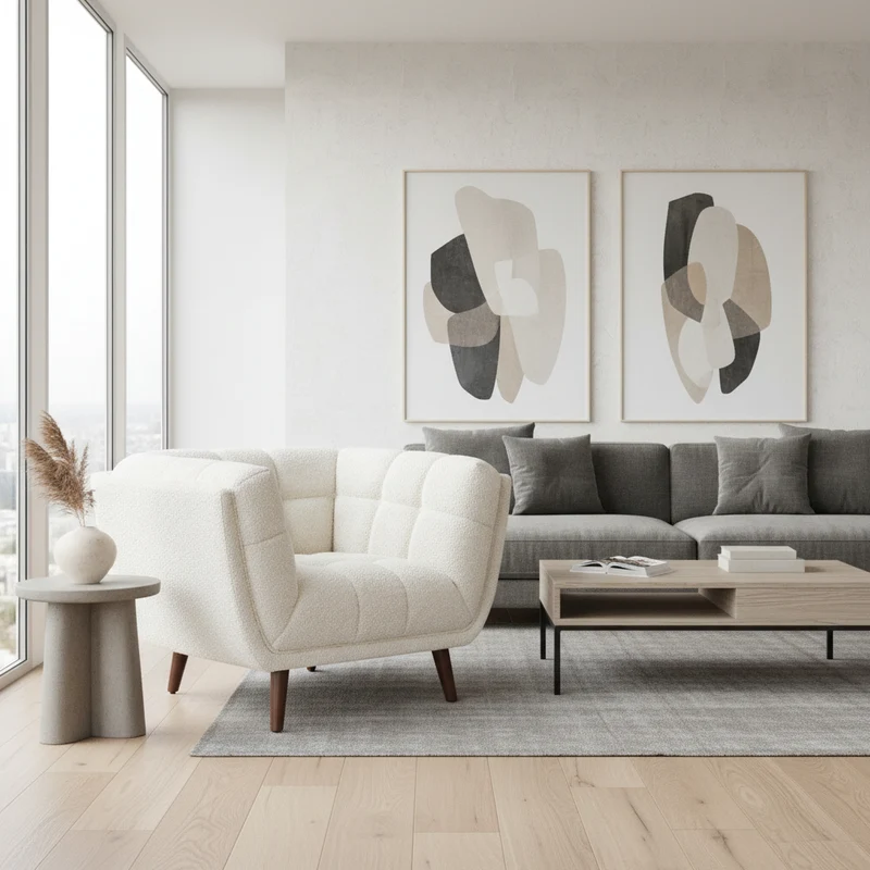 Fauteuil bouclette écru design contemporain - Bery