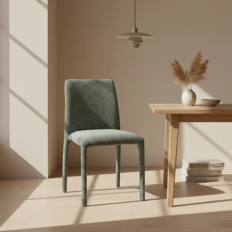 Chaise repas empilable tissu chenillé vert