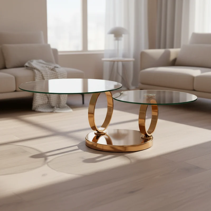 Table basse ronde verre pieds cuivré - Olivia
