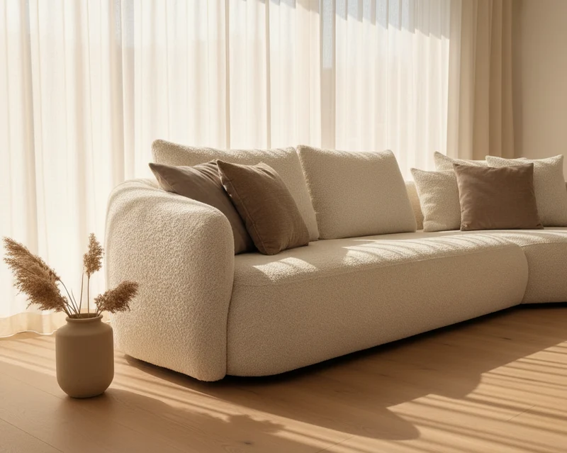 Canapé d'angle bouclette beige arrondi - Cocoon