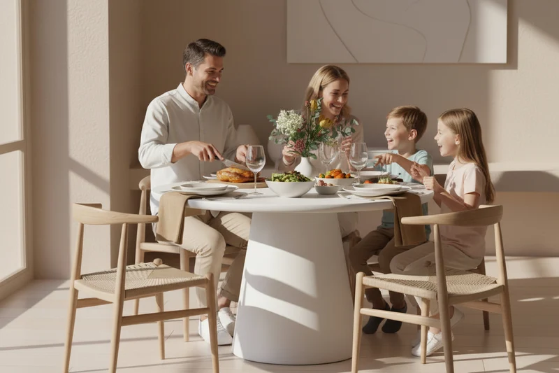 Table à manger ronde effet ciment – Tavy Ronde