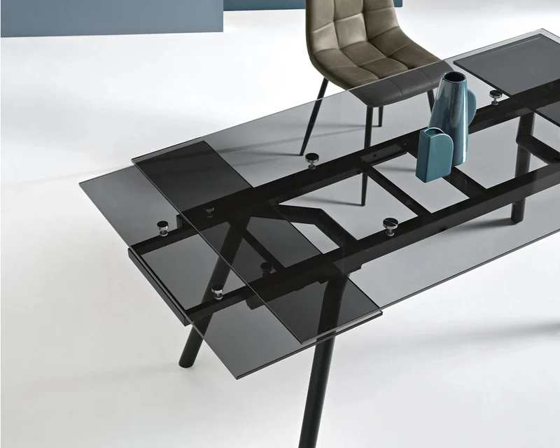 Table extensible verre fumé noir - Tao