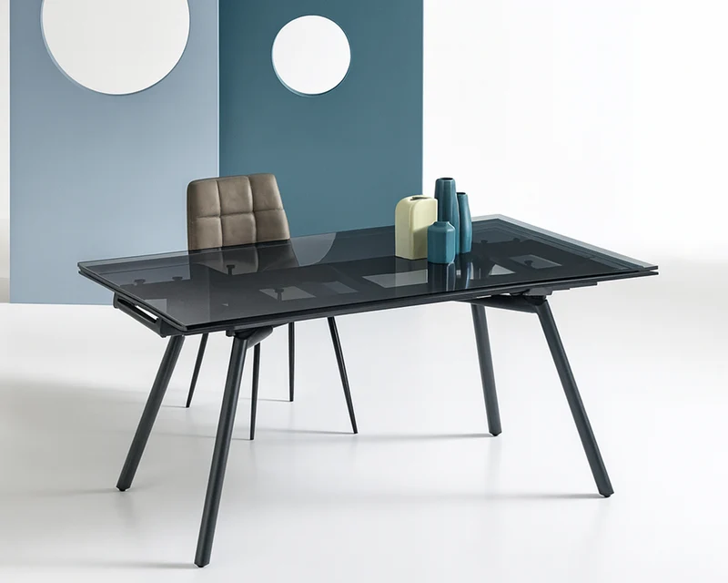 Table extensible verre fumé noir - Tao