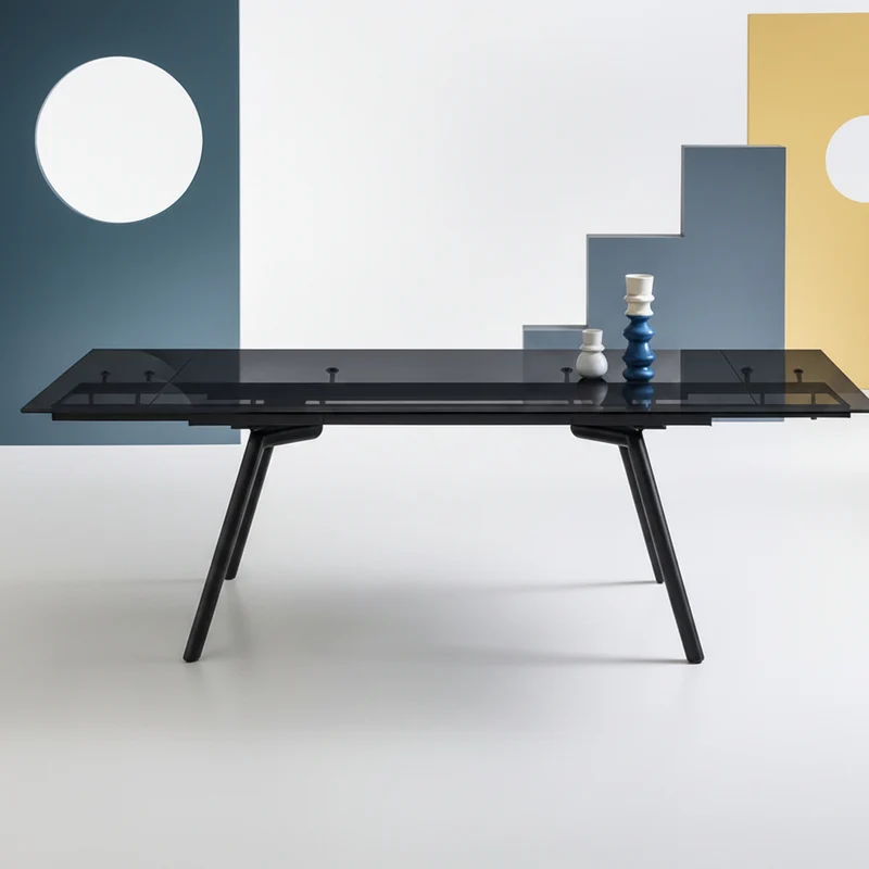 Table extensible verre fumé noir - Tao