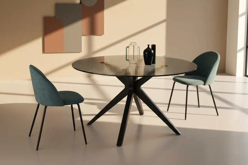 Table ronde pied croix en verre fumé - Fevy