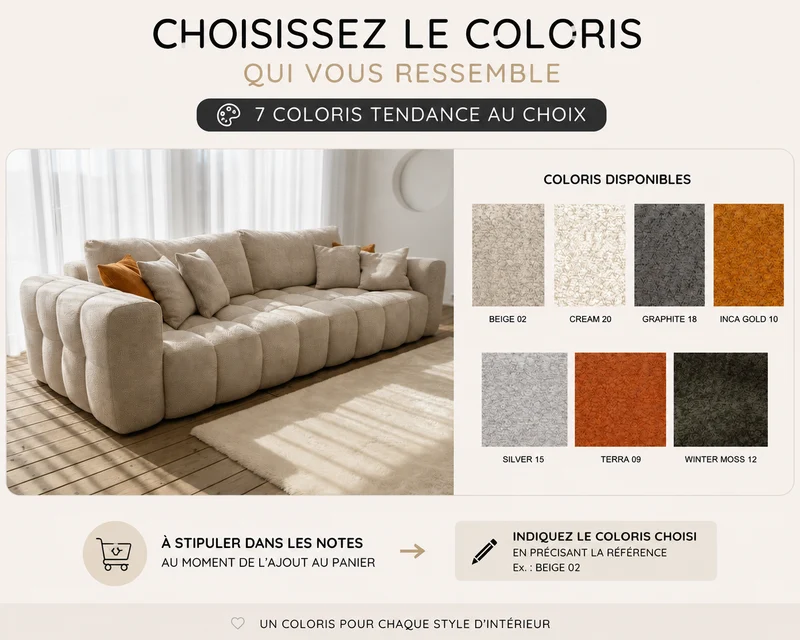 Canapé droit assises coulissantes électriques - Éloïse