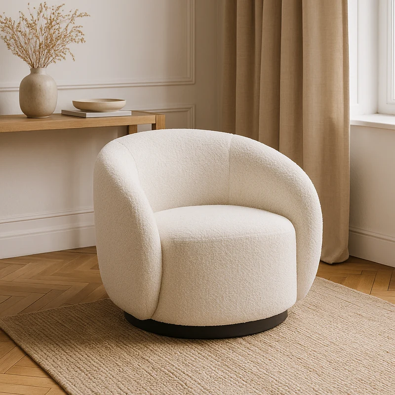 Fauteuil bouclette blanc arrondi - Assia