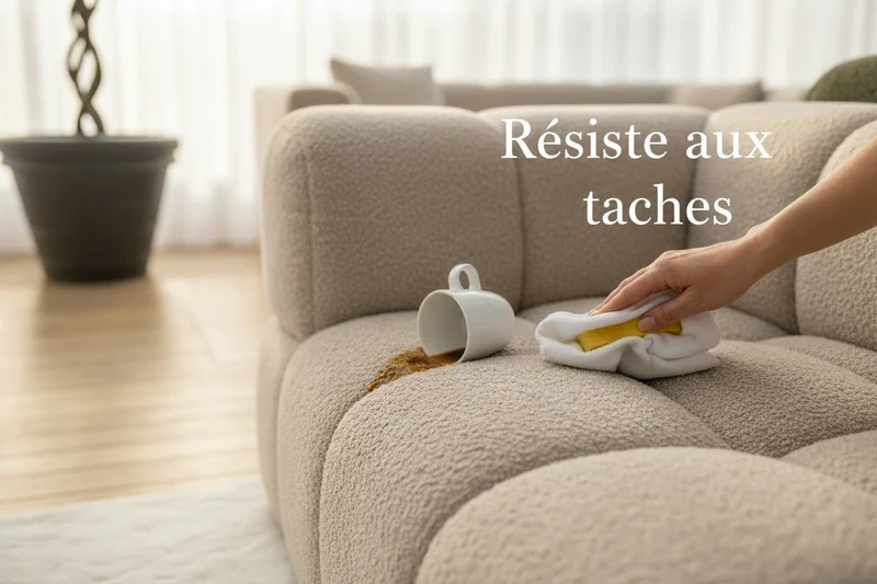 Canapé droit beige en tissu bouclette - Noah