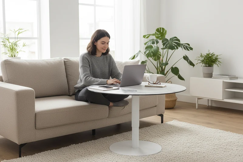 Table basse ronde relevable céramique marbre – Dorlan