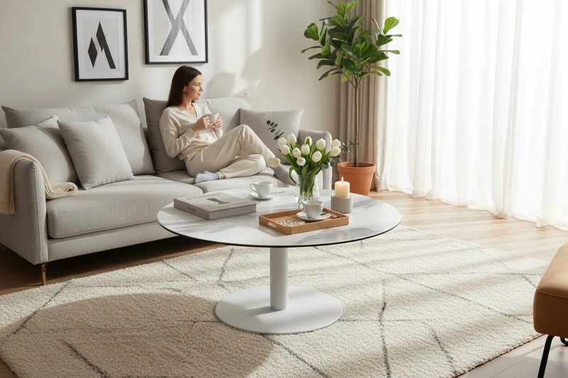 Table basse ronde relevable céramique marbre – Dorlan