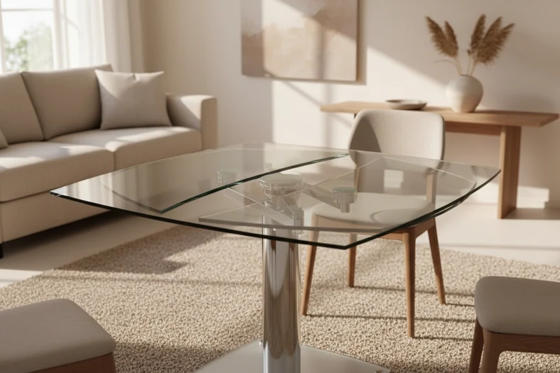 Table à manger extensible en verre pied central - Gia