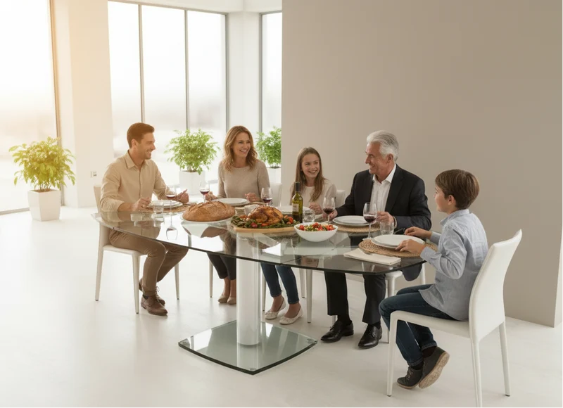 Table à manger extensible en verre pied central - Gia