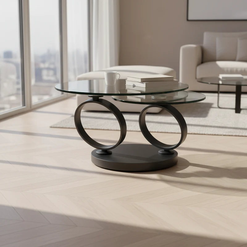 Table basse ronde en verre pivotante - Olivia