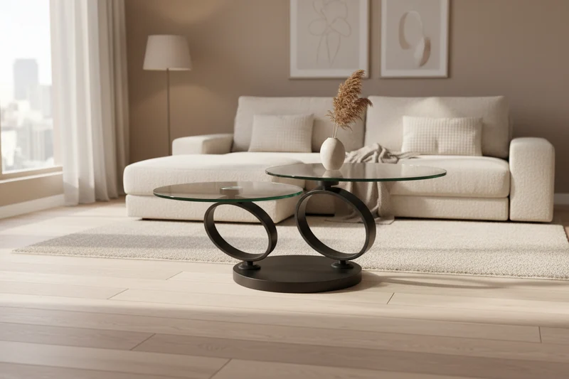 Table basse ronde en verre pivotante - Olivia