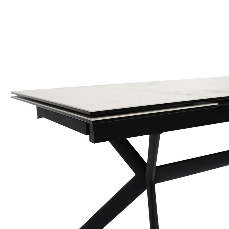 Table de salle à manger extensible en céramique sur verre trempé et métal - Percé