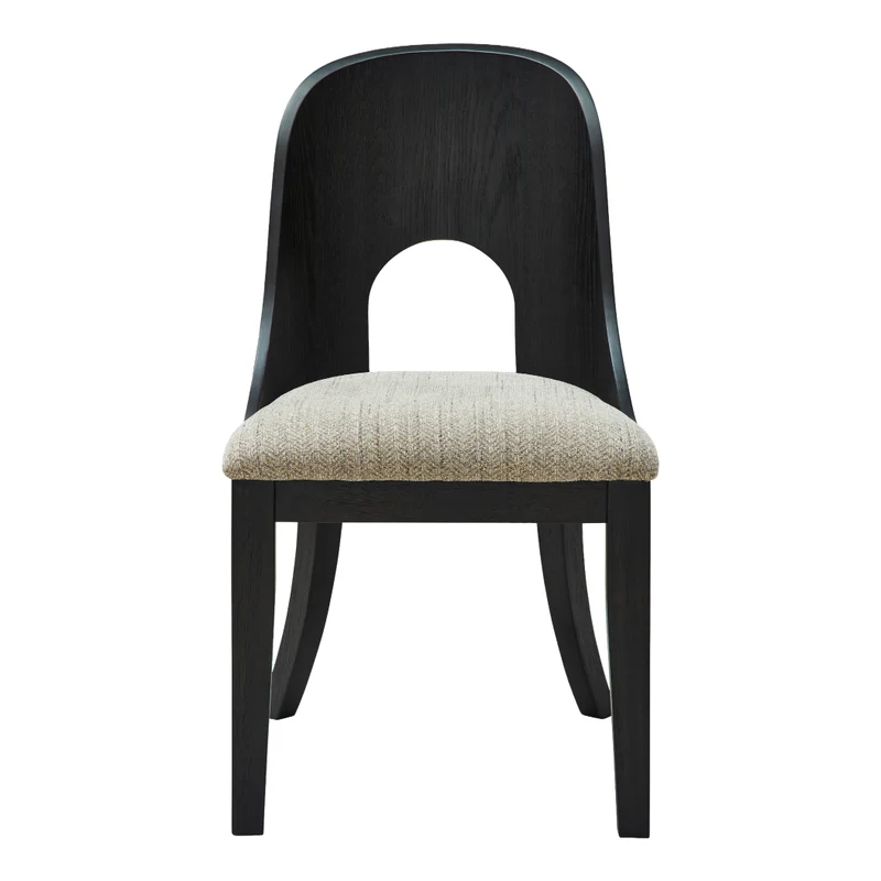 Ensemble de 2 chaises de salle à manger en bois noir avec assise rembourrée en tissu gris - Rowanbeck
