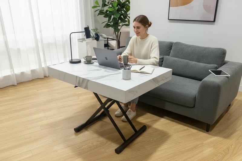 Table relevable extensible blanche marbre - Cassio