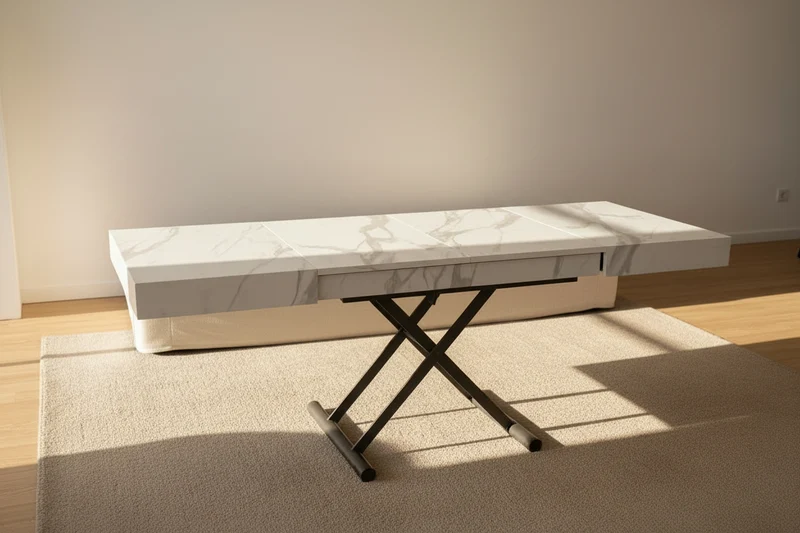 Table relevable extensible blanche marbre - Cassio