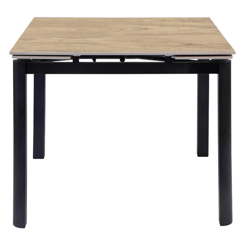 Table de salle à manger extensible en porcelaine brun chêne naturel et métal noir - Alter