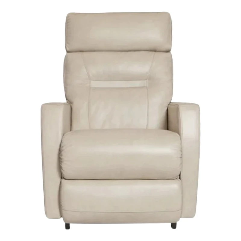 Fauteuil berçant et inclinable motorisé en cuir beige pâle avec soutien lombaire et port USB intégré - Lennon