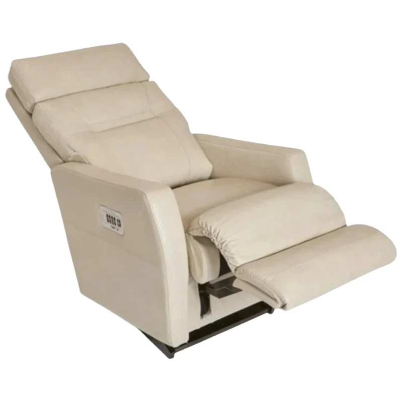 Fauteuil berçant et inclinable motorisé en cuir beige pâle avec soutien lombaire et port USB intégré - Lennon