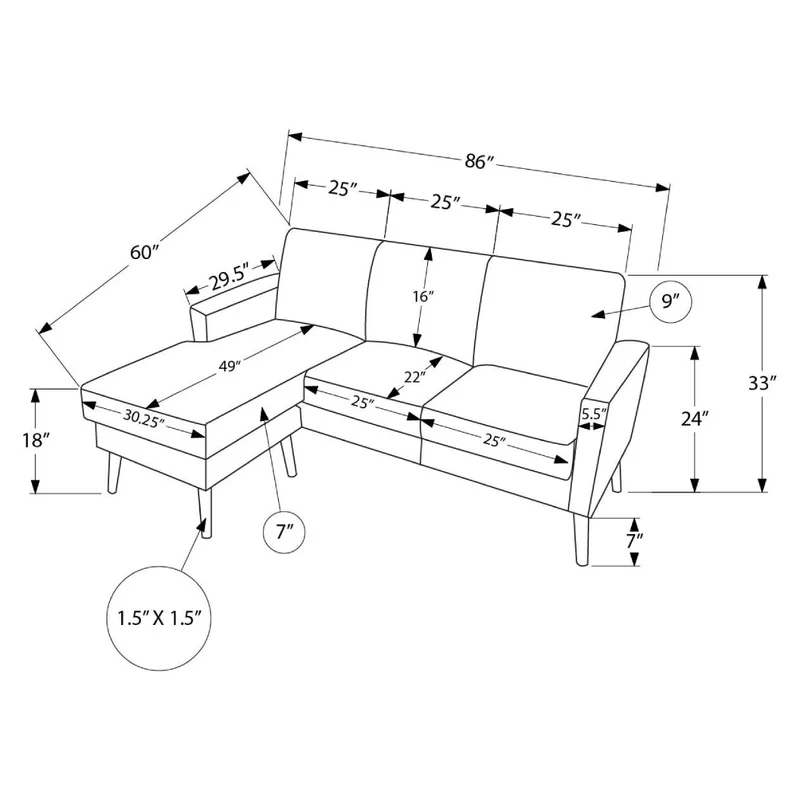 Sofa en tissu brun clair avec chaise longue