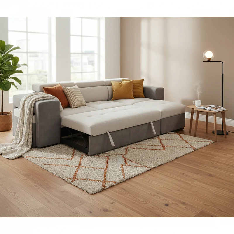 Canapé d’angle convertible beige réversible - Moduly