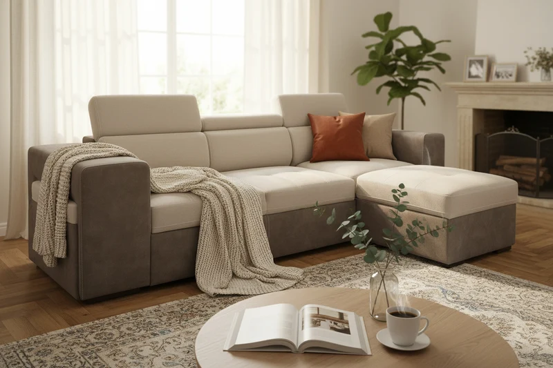 Canapé d’angle convertible beige réversible - Moduly