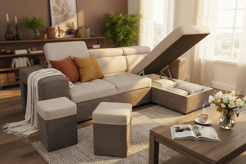 Canapé d’angle convertible beige réversible - Moduly