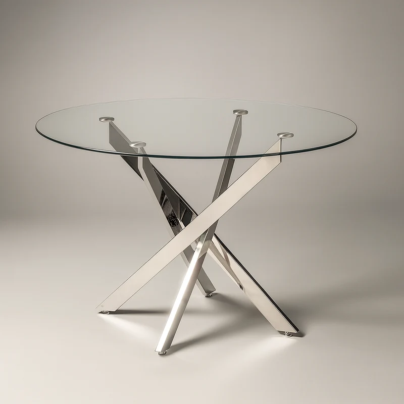 Table à manger ronde en verre pieds métal - Lassy