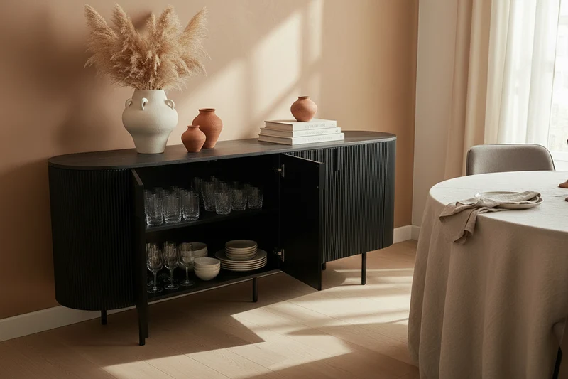 Buffet bas 4 portes cannelé noir - Lagosy
