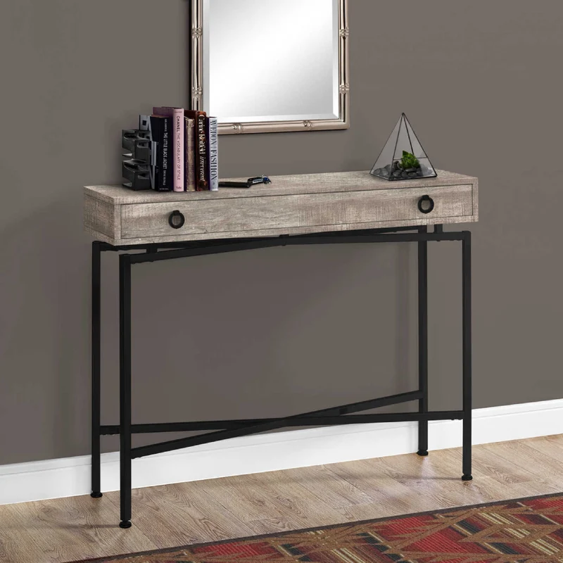 Table console en MDF/stratifié et métal noir avec 1 grand tiroir - I 3453-3454-3455