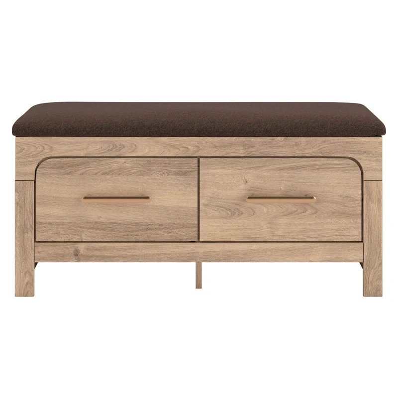 Banc de rangement en tissu brun et en bois/MDF tan avec 2 tiroirs - Kinlanni
