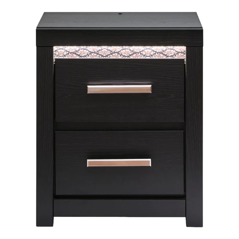 Table de chevet à 2 tiroirs en bois/MDF noir avec éclairage DEL et port USB intégrés - Shoralli