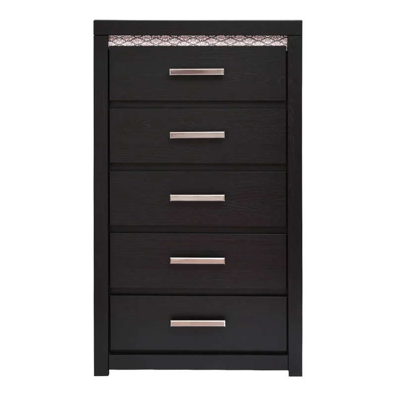 Commode à 5 tiroirs en bois/MDF noir avec éclairage DEL intégré - Shoralli