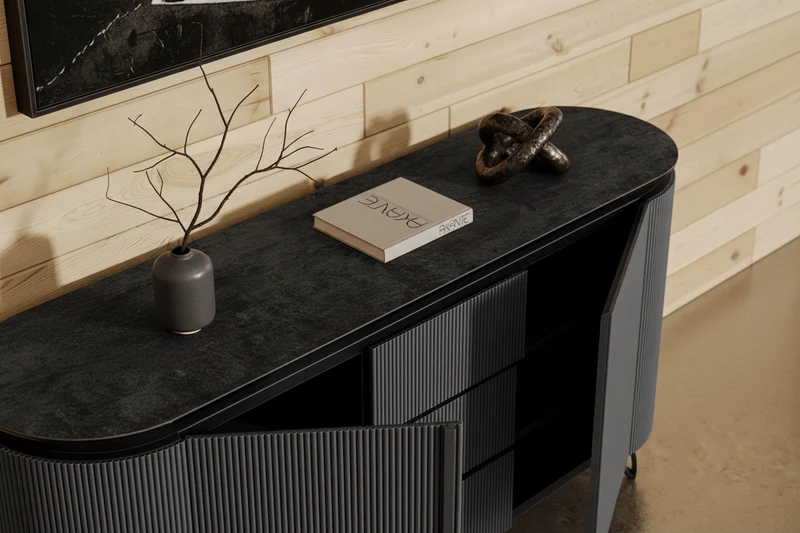 Buffet bas gris laque pieds métal - Columbus
