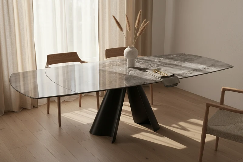 Table extensible céramique pied central - Atlas Akante
