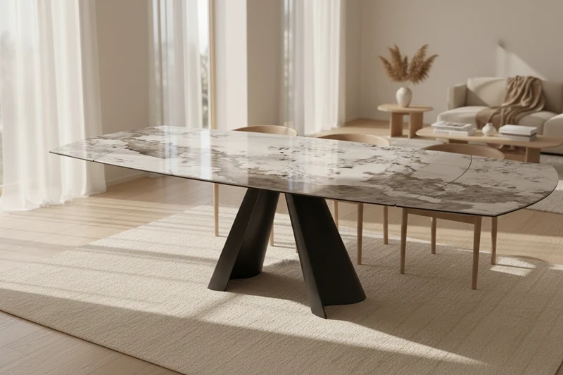 Table extensible céramique pied central - Atlas Akante