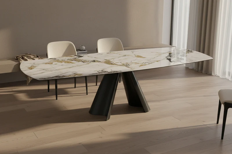 Table extensible céramique pied central - Atlas Akante