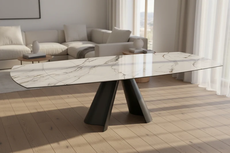 Table extensible céramique pied central - Atlas Akante