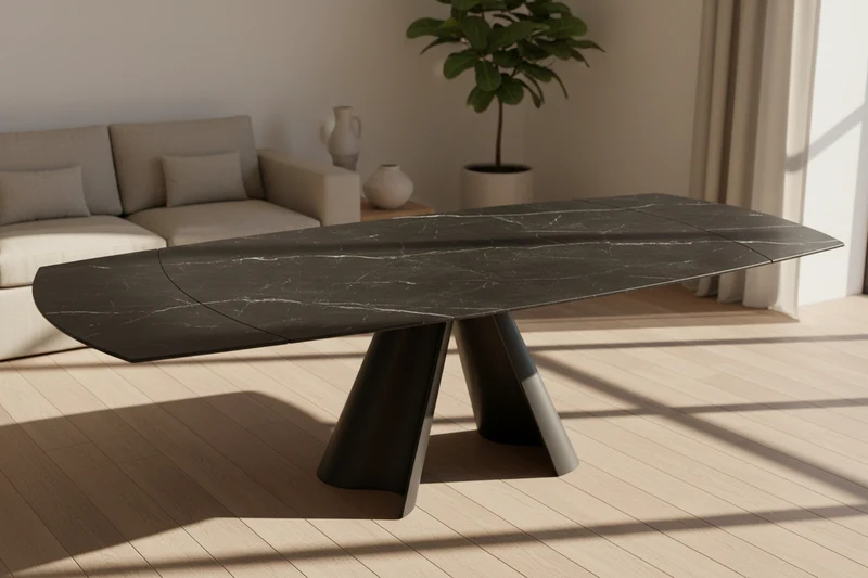 Table extensible céramique pied central - Atlas Akante